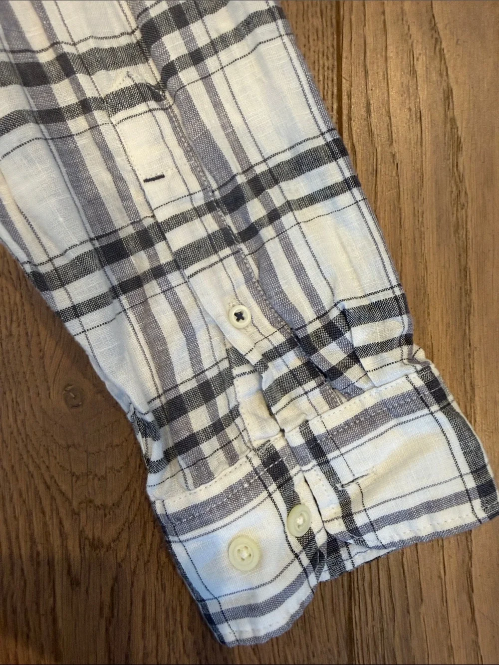 Banana Republic Linen Button-Down Plaid Shirt - White & Black